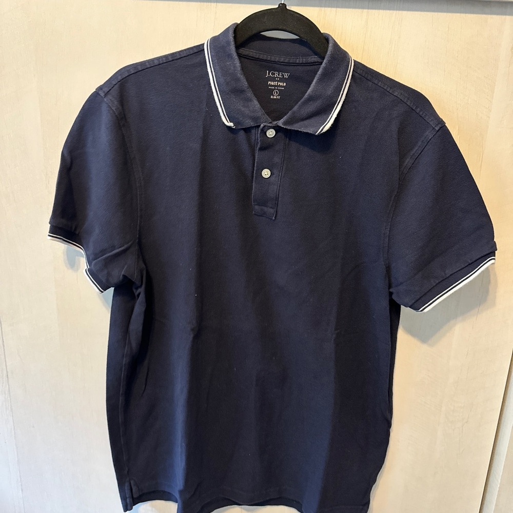 J. Crew Men's Dark Blue Polo with White Accents